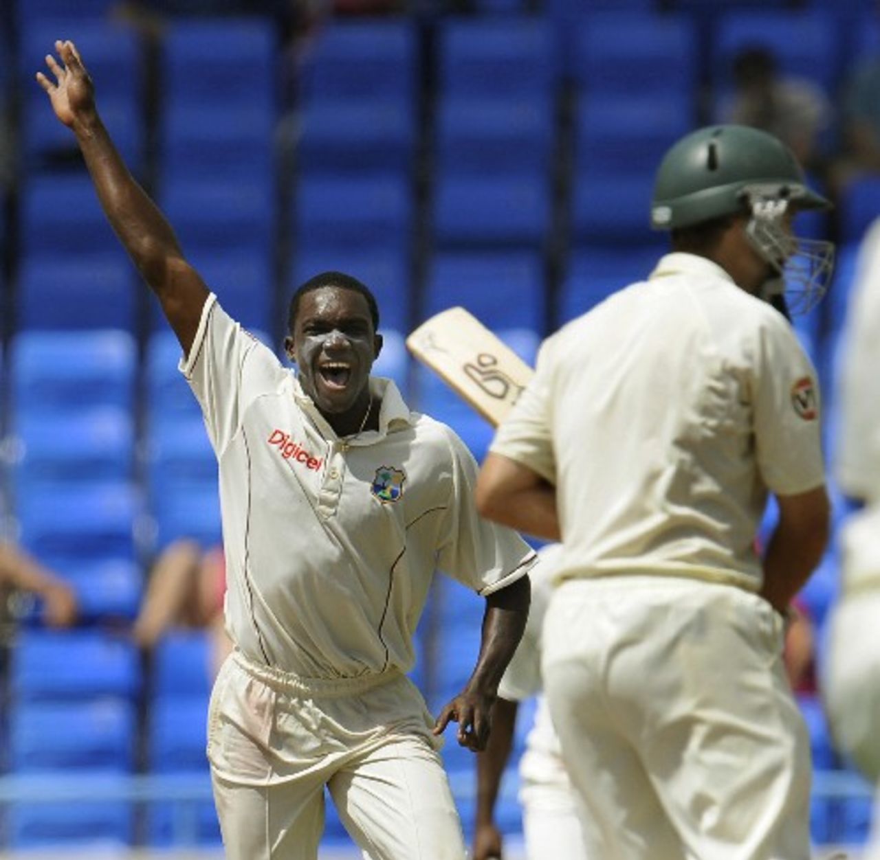 Jerome Taylor celebrates the wicket of Simon Katich, West Indies v Australia, 2nd Test, Antigua, May 31, 2008