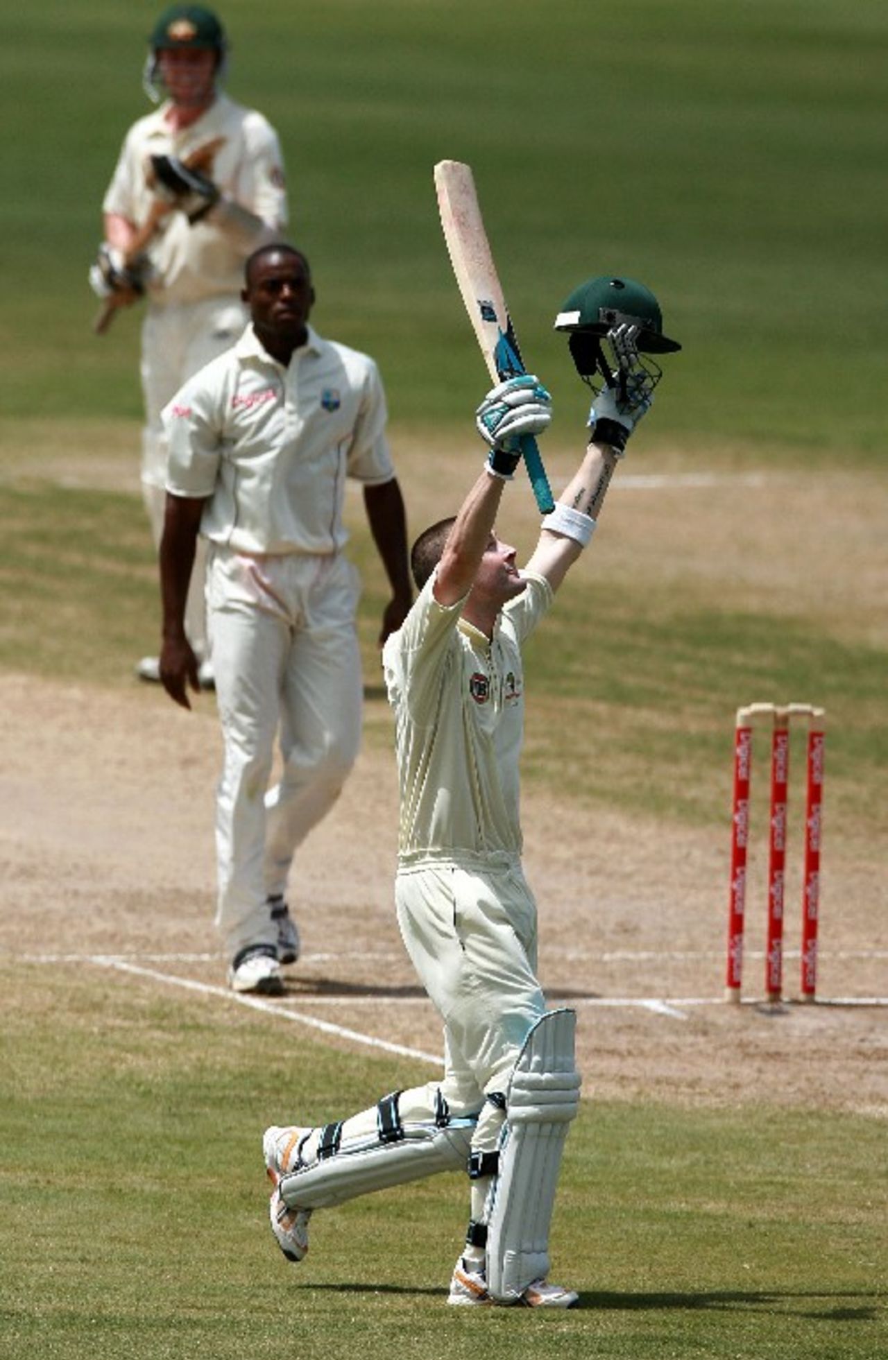 Michael Clarke looks skyward after reaching triple figures, West Indies v Australia, 2nd Test, Antigua, May 31, 2008