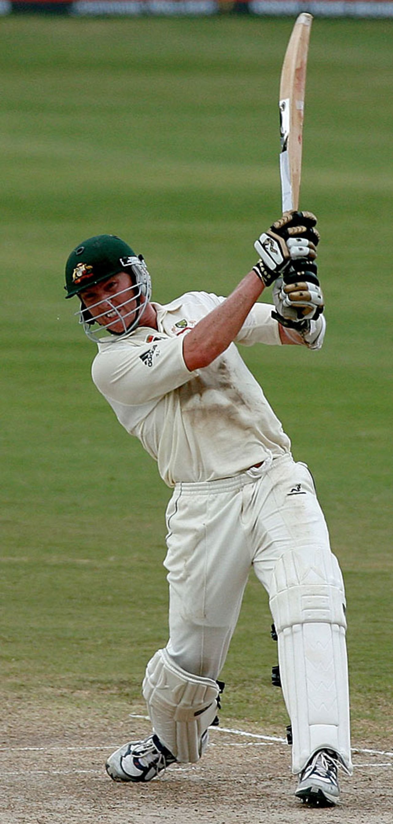 Brett Lee carves another boundary during his fifty, West Indies v Australia, 2nd Test, Antigua, May 31, 2008