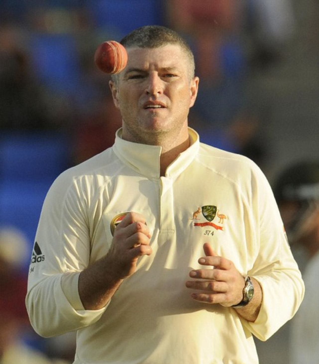 Stuart MacGill gets ready to bowl, West Indies v Australia, 2nd Test, Antigua, June 1, 2008