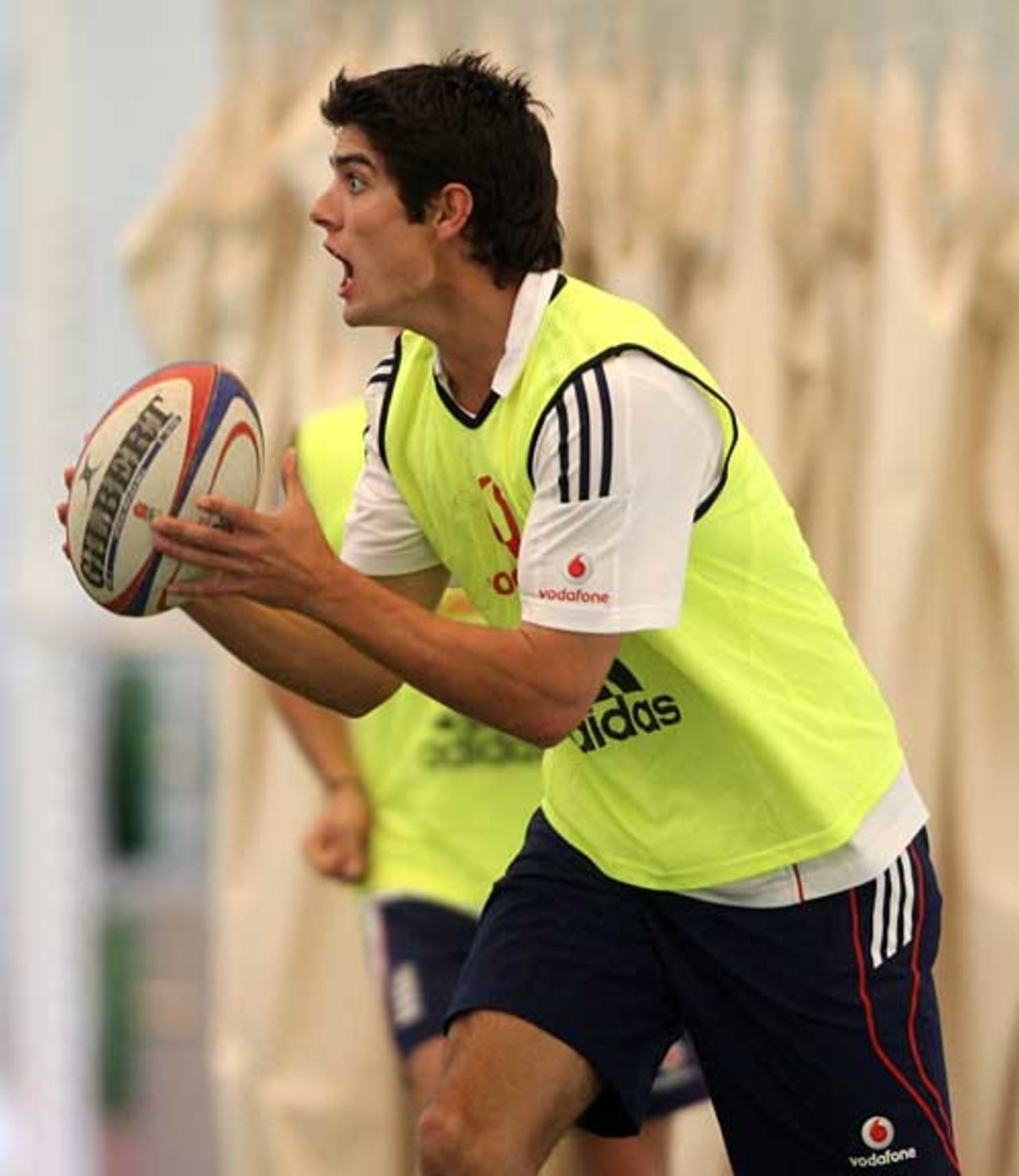Alastair Cook warms up with a game of rugby, Loughborough, June 3, 2008