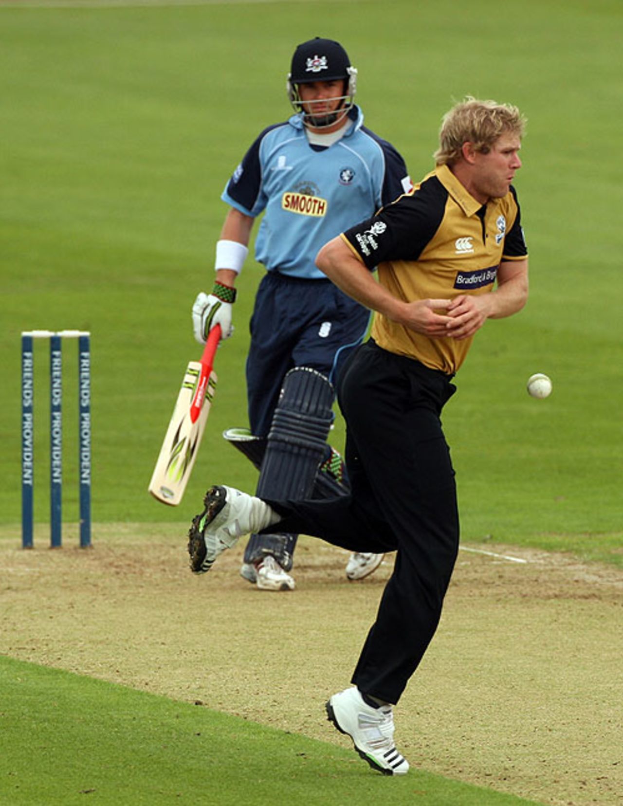 Matthew Hoggard gets out of the way of a Marcus North shot, Gloucestershire v Yorkshire, Friends Provident Trophy quarter-final, Bristol, June 4, 2008