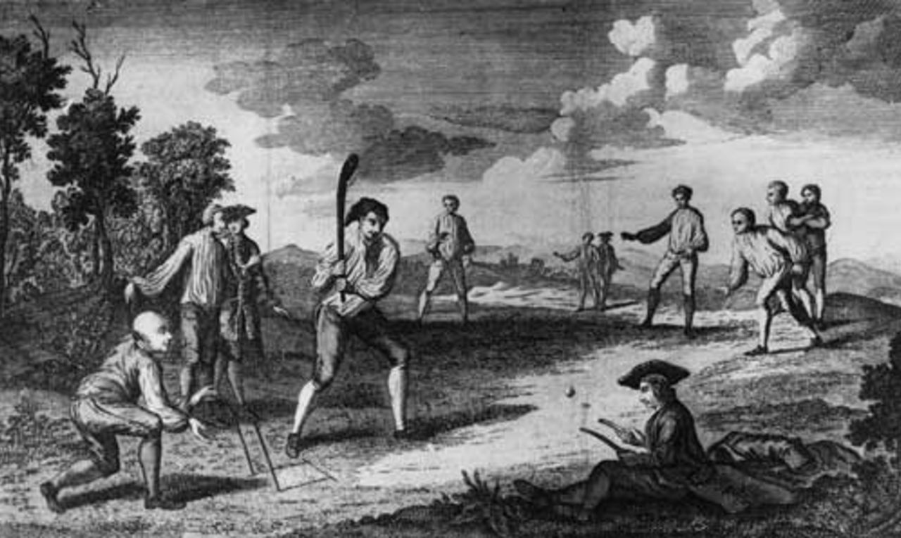 A game of cricket being played on the Artillery Ground in London, 1743