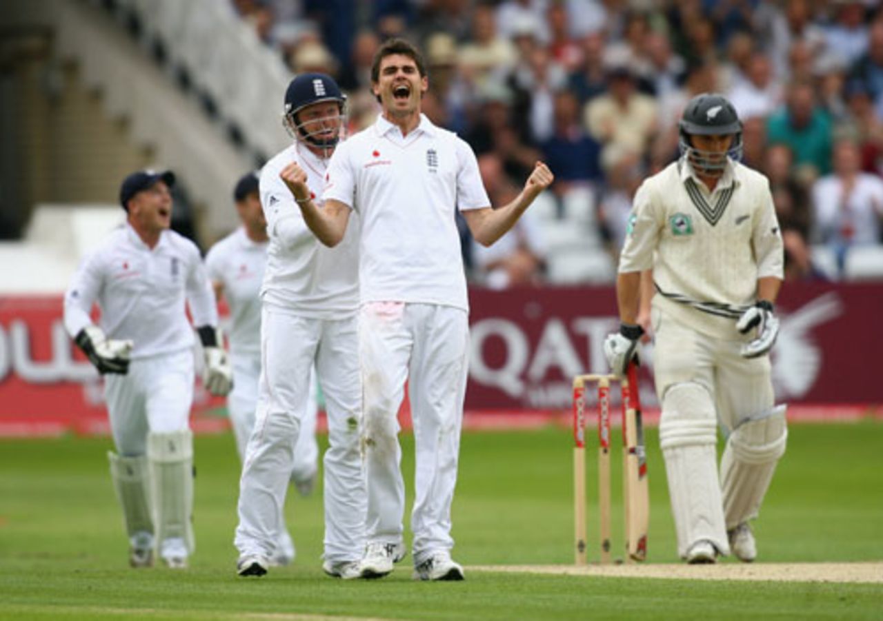 James Anderson celebrates the wicket of Daniel Flynn, England v New Zealand, 3rd Test, Trent Bridge, June 6, 2008