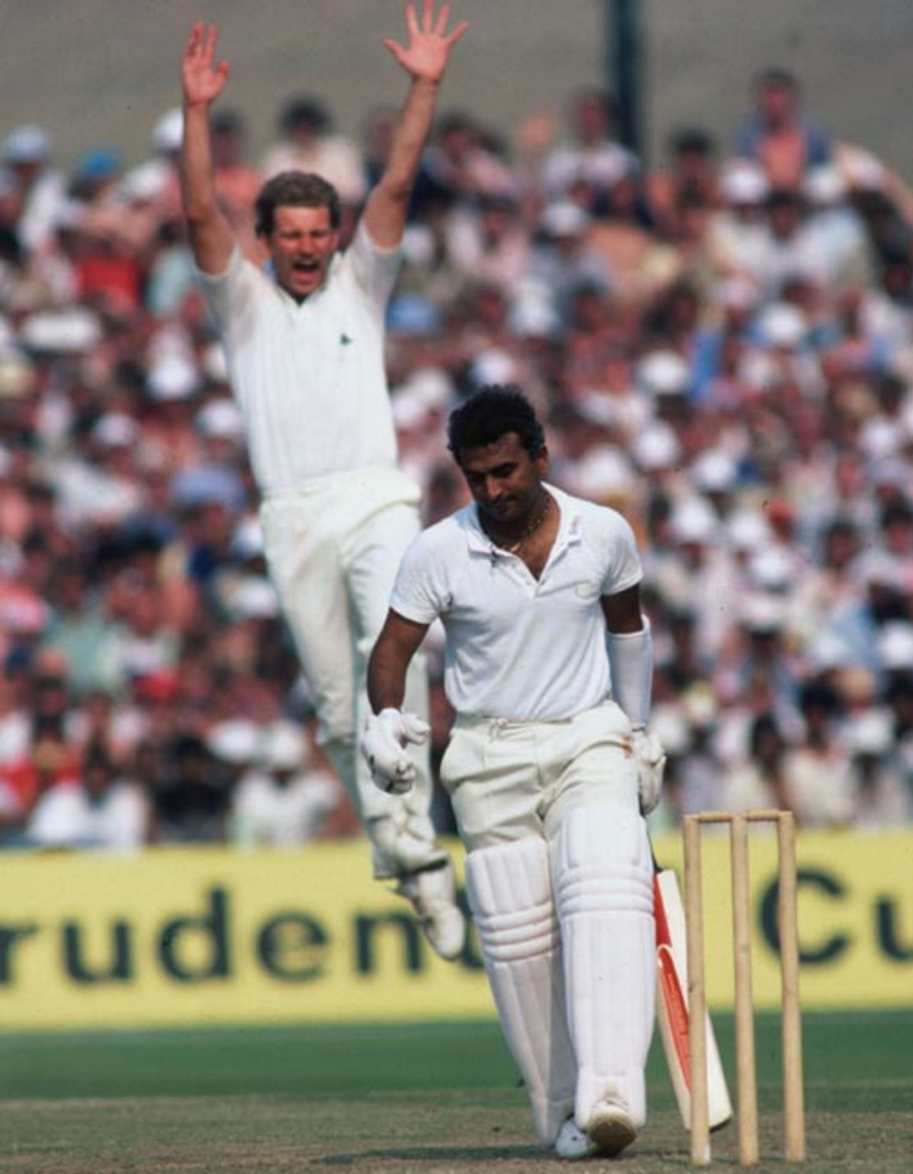 Sunil Gavaskar's disappointing tournament continued as he was caught behind off Paul Allot for 25, World Cup 1st semi-final, England v India, Old Trafford, June 22, 1983