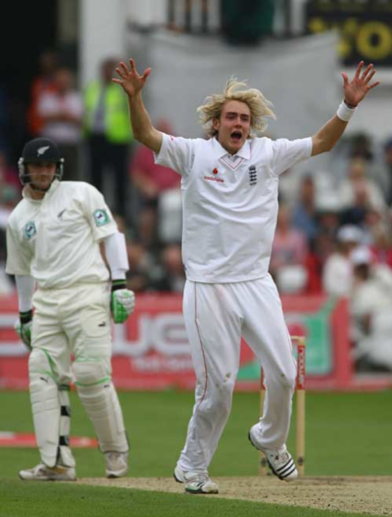 Stuart Broad gets very excited about an appeal against Brendon McCullum, England v New Zealand, 3rd Test, Trent Bridge, June 7, 2008