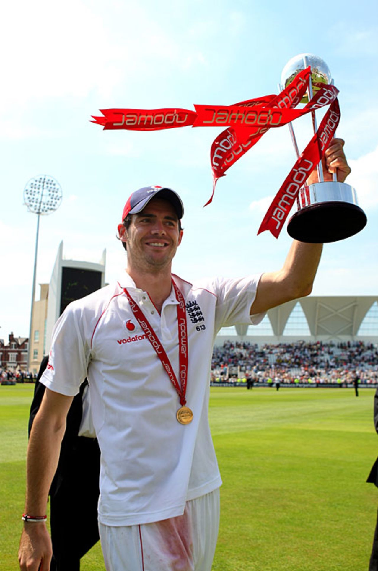 Man of the Match James Anderson with the trophy after England's 2-0 series win, England v New Zealand, 3rd Test, Trent Bridge, June 8, 2008