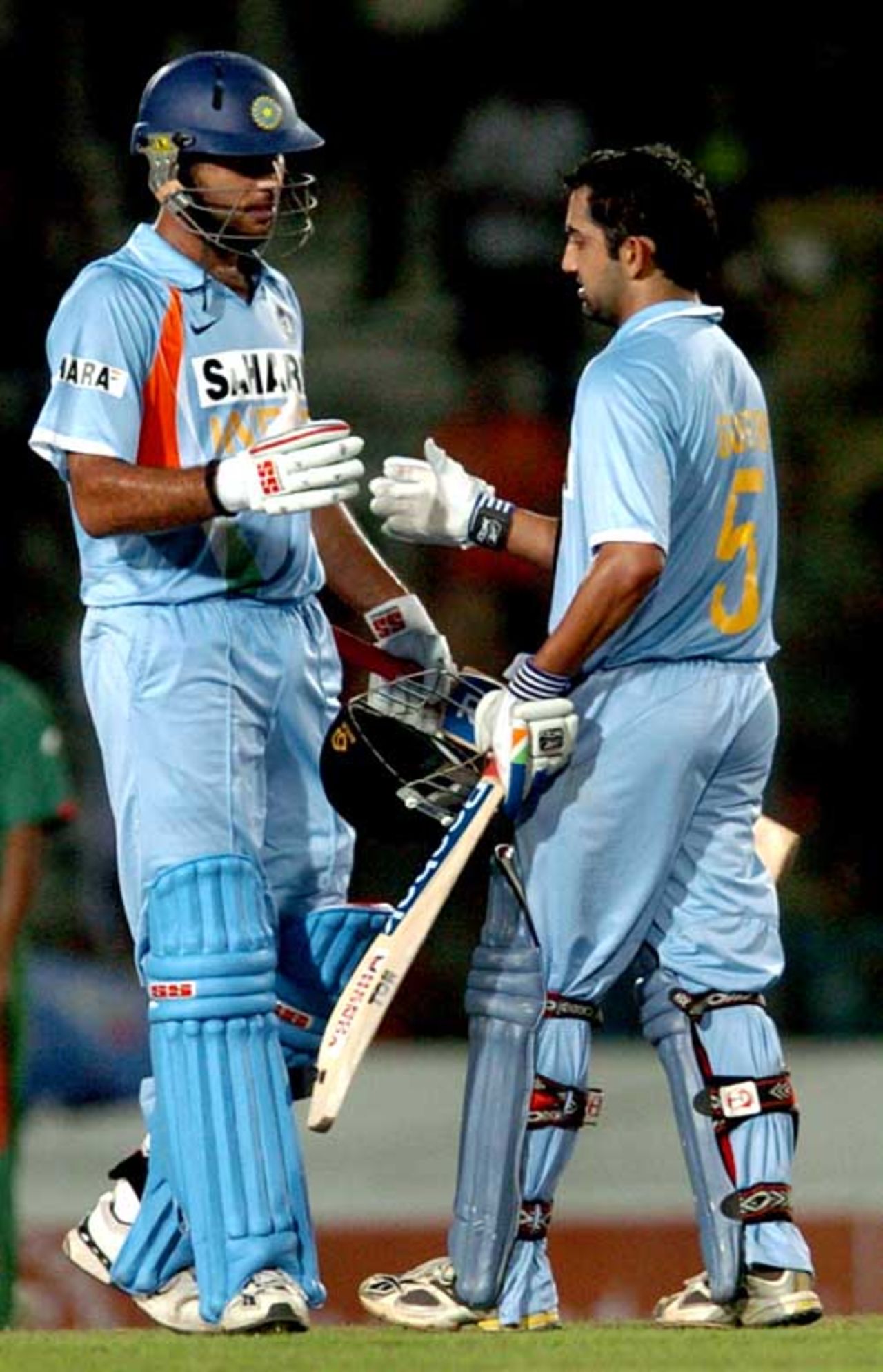 Yuvraj Singh congratulates Gautam Gambhir on his hundred, Bangladesh v India, 3rd ODI, Kitply Cup, Mirpur, June 12, 2008