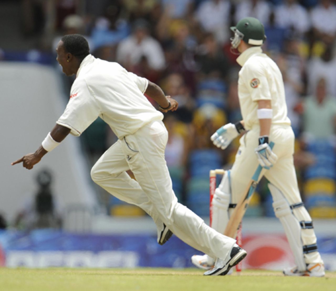 Dwayne Bravo celebrates dismissing Michael Clarke, West Indies v Australia, 3rd Test, Barbados, 1st day, June 12, 2008