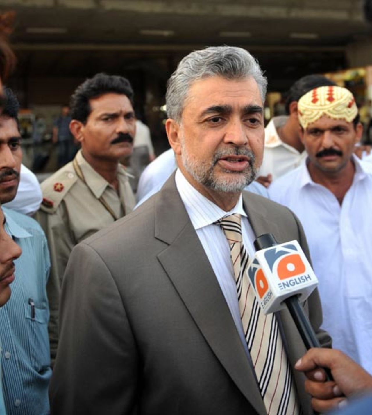Pakistan Cricket Board chairman Nasim Ashraf addresses the media at the Karachi airport, June 12, 2008
