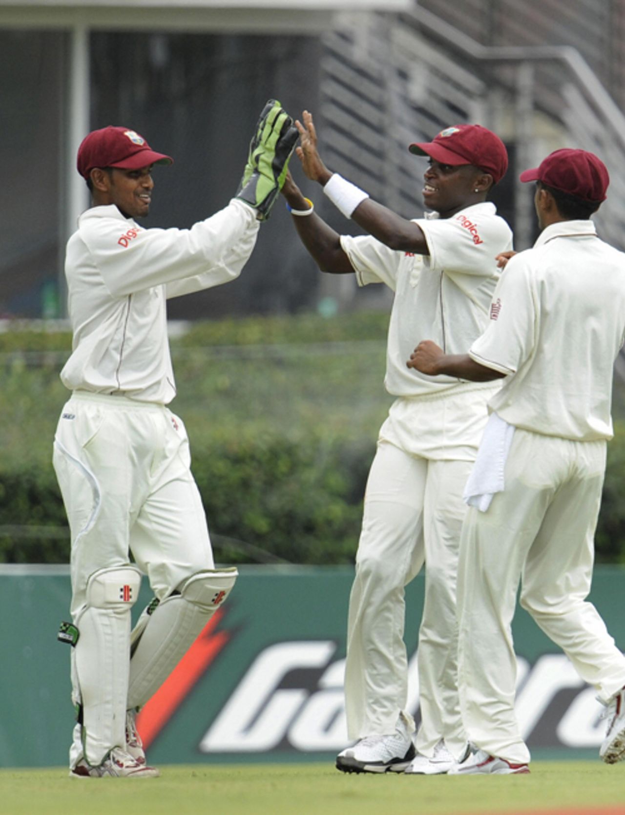 Denesh Ramdin is congratulated on catching Phil Jaques, West Indies v Australia, 3rd Test, Barbados, 1st day, June 12, 2008