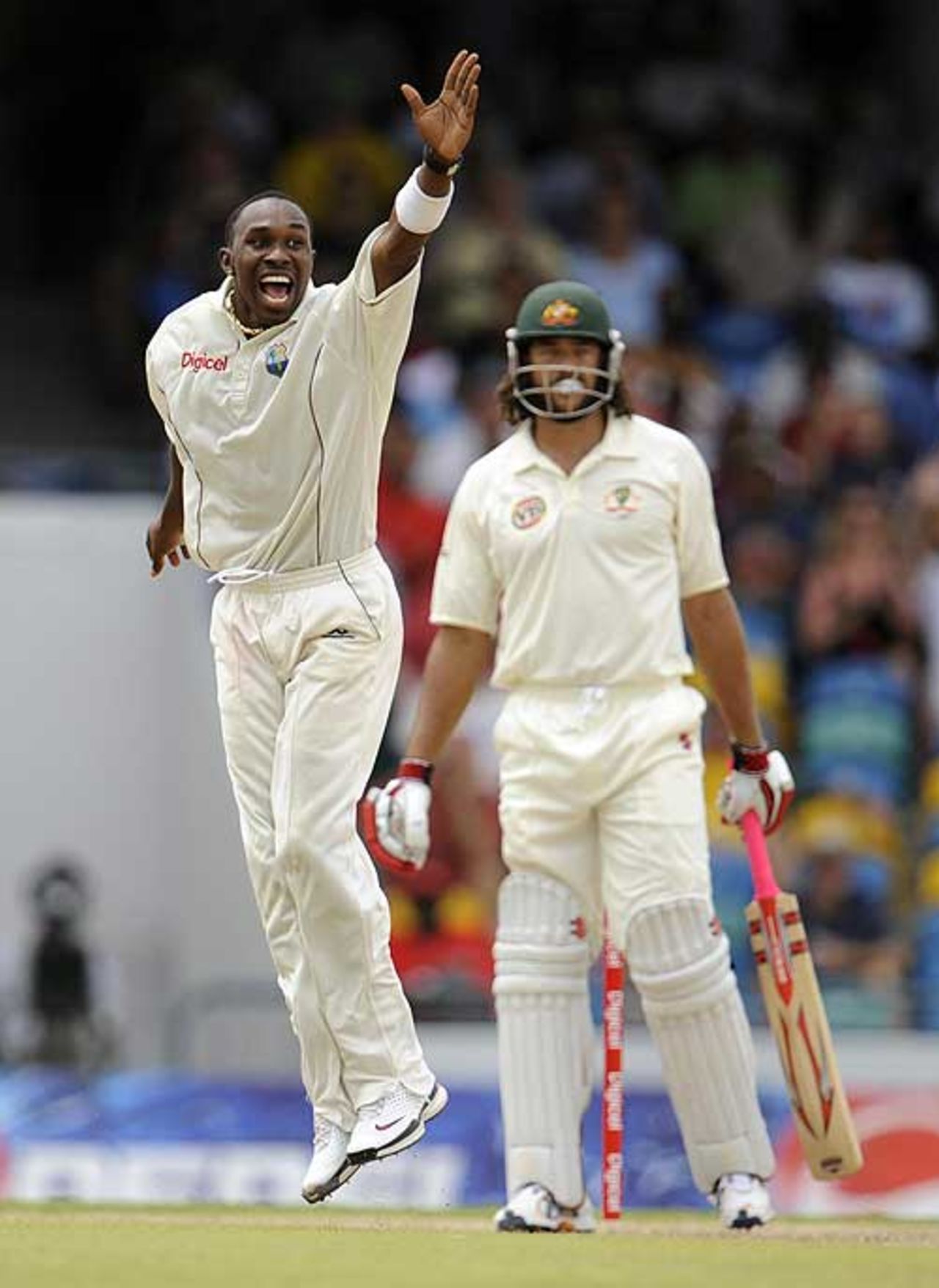 Dwayne Bravo had a caught-behind appeal turned down, West Indies v Australia, 3rd Test, Barbados, 1st day, June 12, 2008