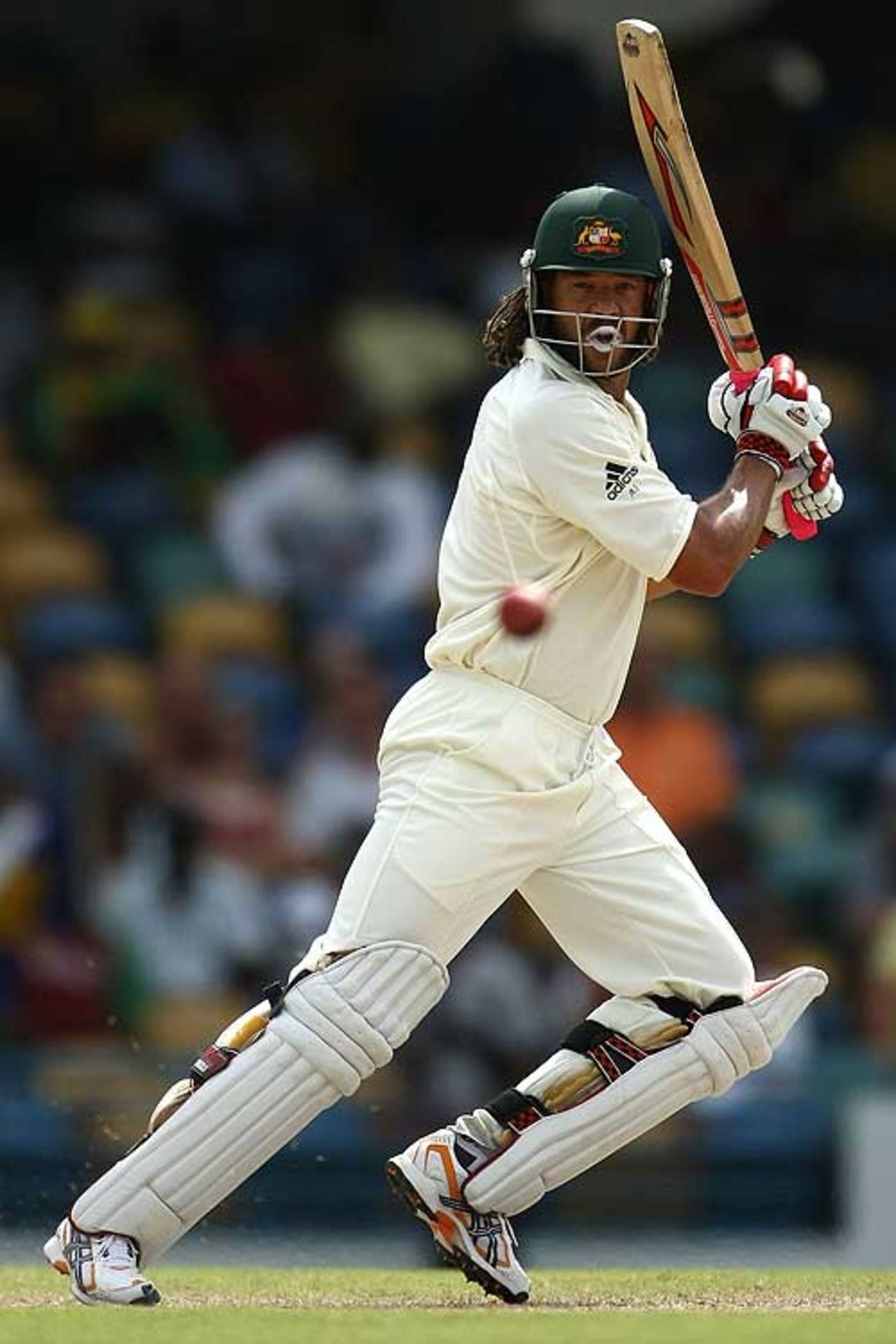 Andrew Symonds cuts during his lucky 52, West Indies v Australia, 3rd Test, Barbados, 1st day, June 12, 2008