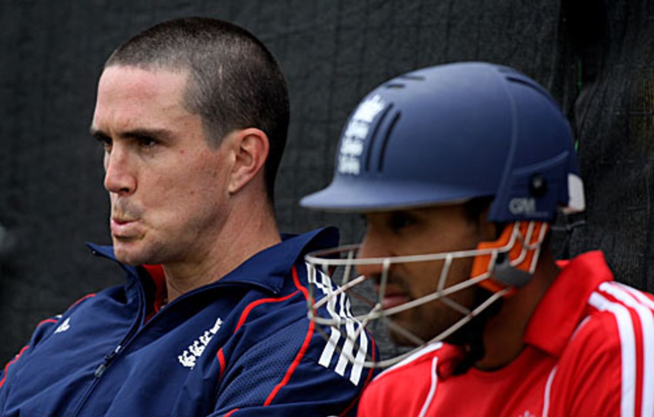 Kevin Pietersen and Ravi Bopara in contemplative mood ahead of the first ODI against New Zealand, Chester-le-Street, June 14, 2008