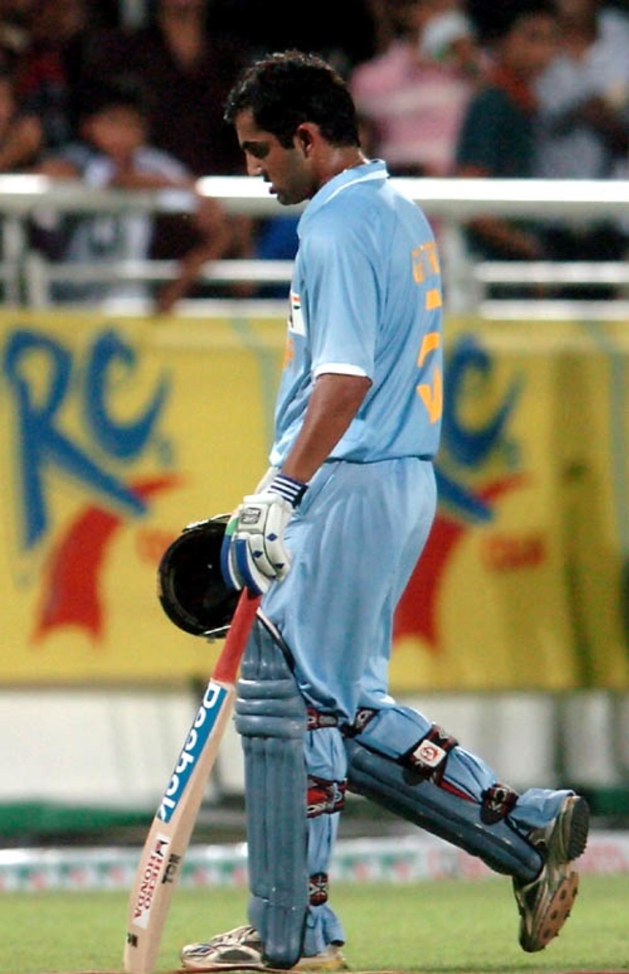 Gautam Gambhir cuts a sorry figure as he heads back to the dressing room, India v Pakistan, Kitply Cup final, Mirpur, June 14, 2008