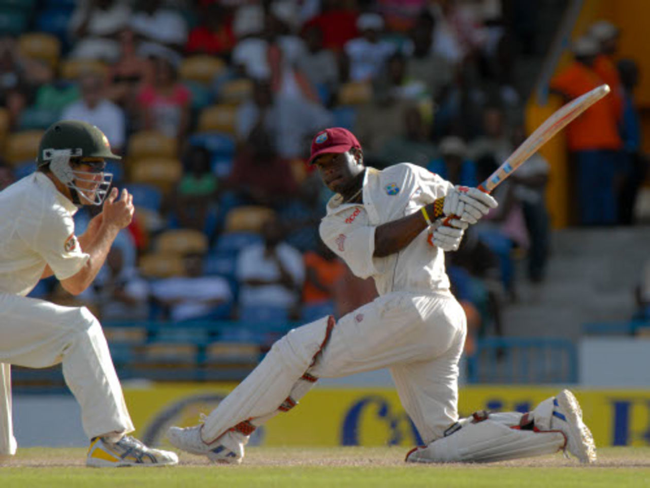 Xavier Marshall sweeps the ball to the square leg boundary, West Indies v Australia, 3rd Test, Barbados, 4th day, June 15, 2008
