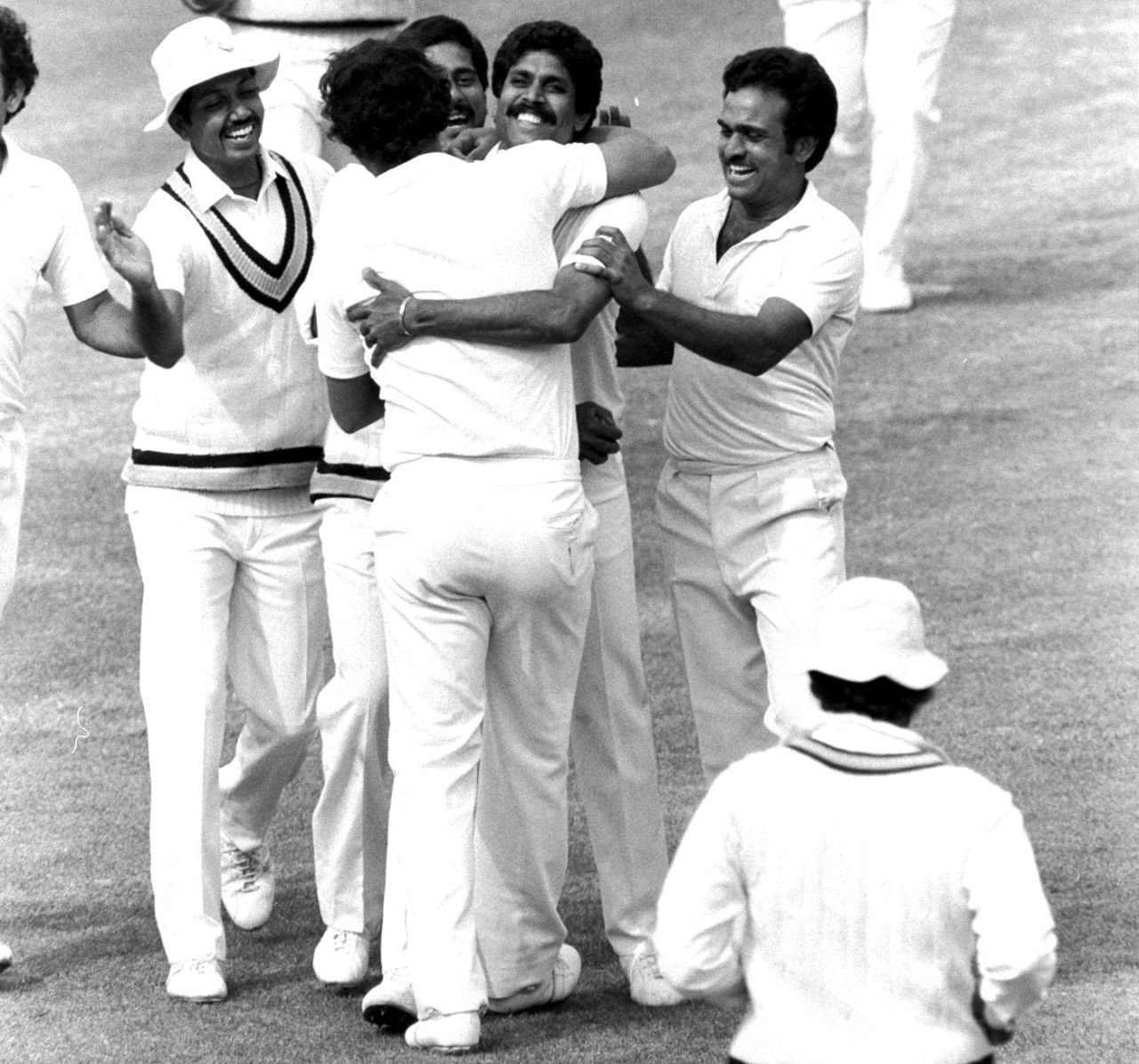 The Indian players celebrate the fall of a wicket, India v West Indies, Lord's, June 25, 1983