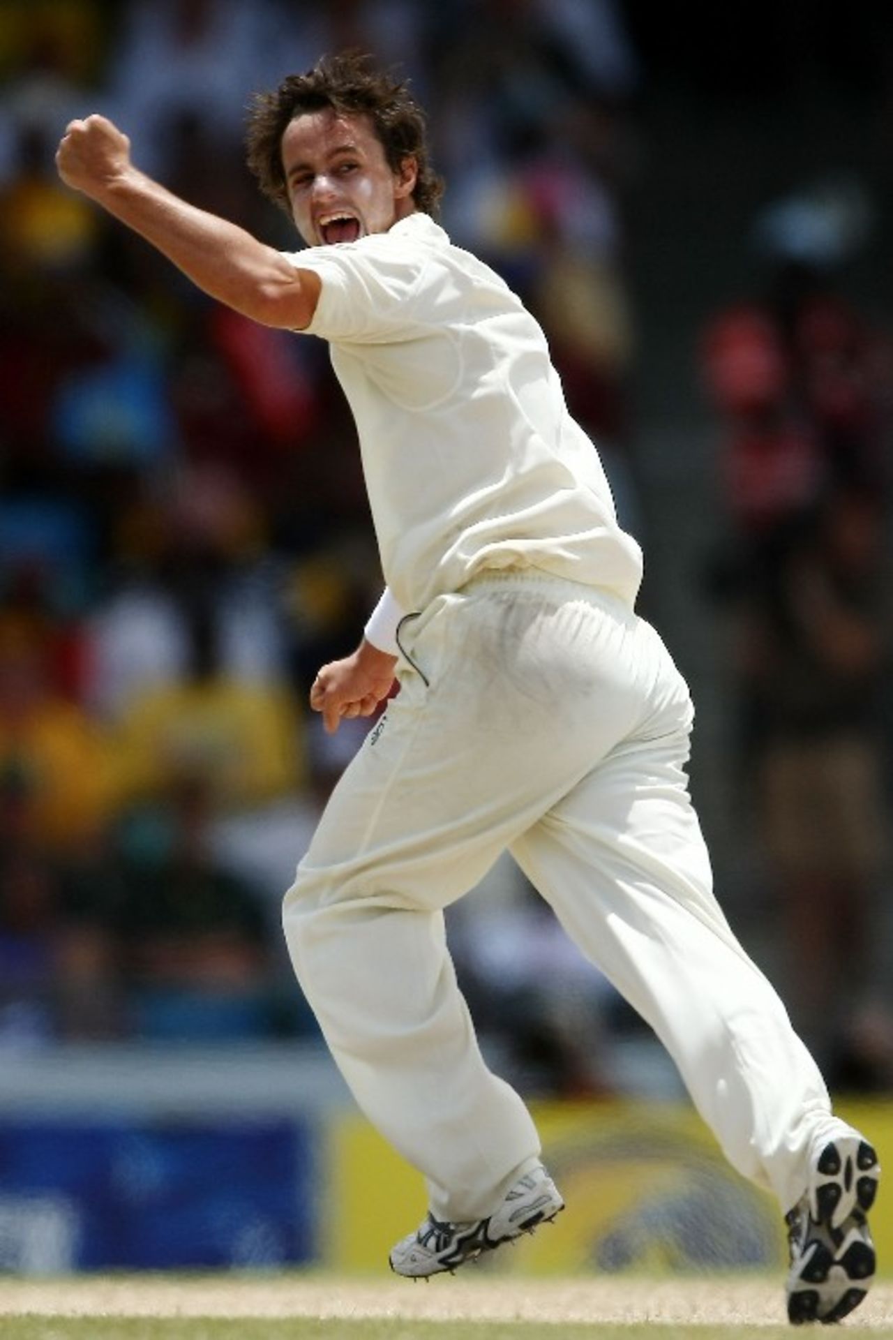 Beau Casson celebrates the wicket of Dwayne Bravo, West Indies v Australia, 3rd Test, Barbados, 5th day, June 16, 2008