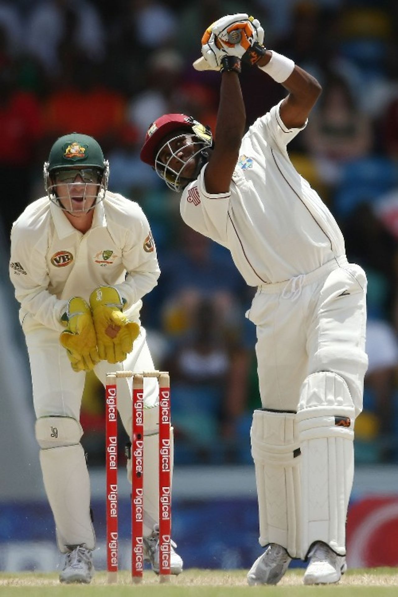 Dwayne Bravo launches one of three sixes over extra cover off Beau Casson, West Indies v Australia, 3rd Test, Barbados, 5th day, June 16, 2008