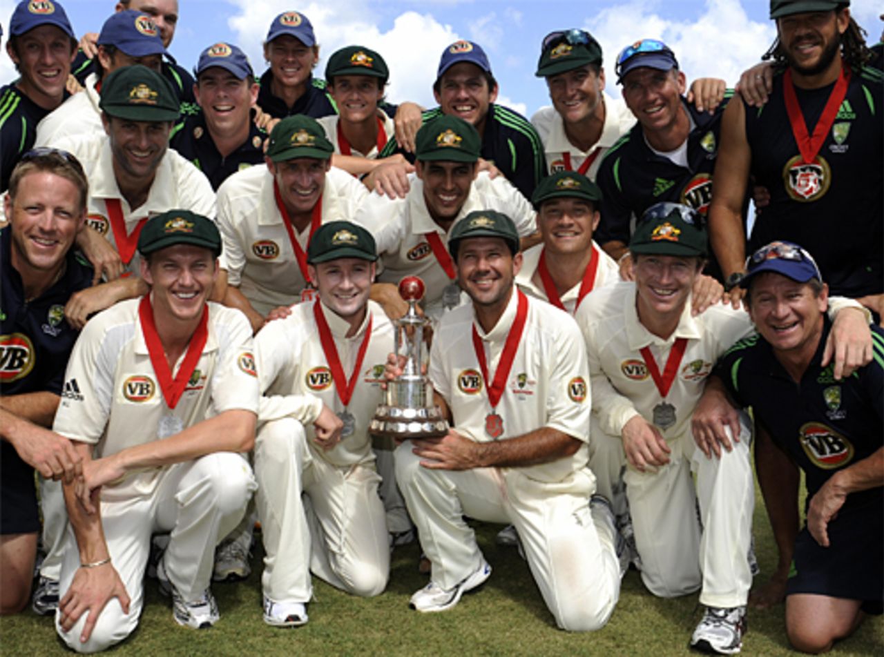 Australia celebrate with the Frank Worrell Trophy, West Indies v Australia, 3rd Test, Barbados, 5th day, June 16, 2008