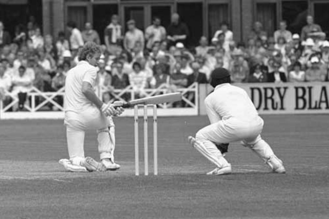 David Gower of England, batting, on his way to a century in the match against Sri Lanka during the cricket world cup at Taunton. Mandatory Credit: Adrian Murrell/Allsport