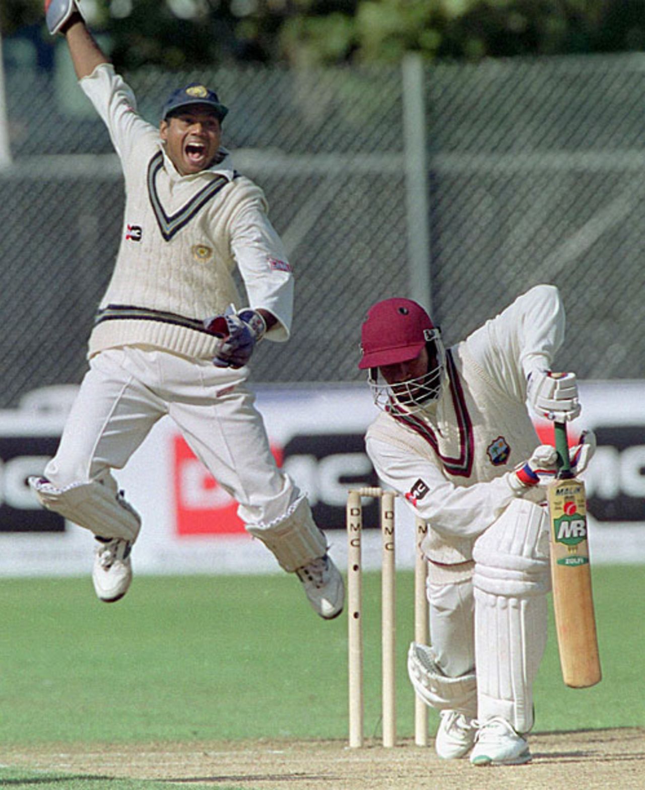 MSK Prasad unsuccessfully appeals for a catch off Corey Collymore, India v West Indies, 3rd ODI, Toronto, September 14, 1999