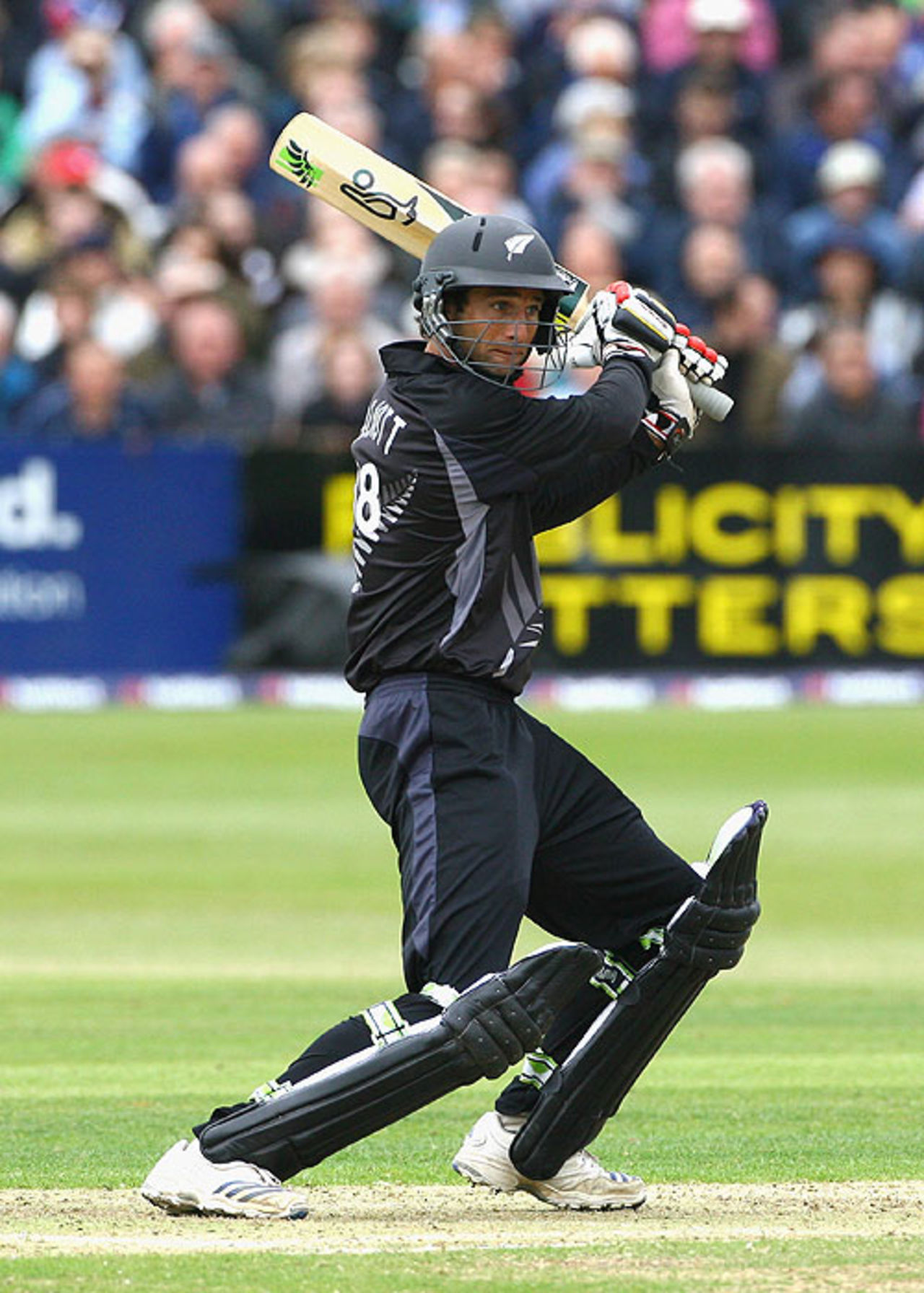 Grant Elliott forces one away during a maiden fifty, England v New Zealand, 3rd ODI, Bristol, June 21, 2008