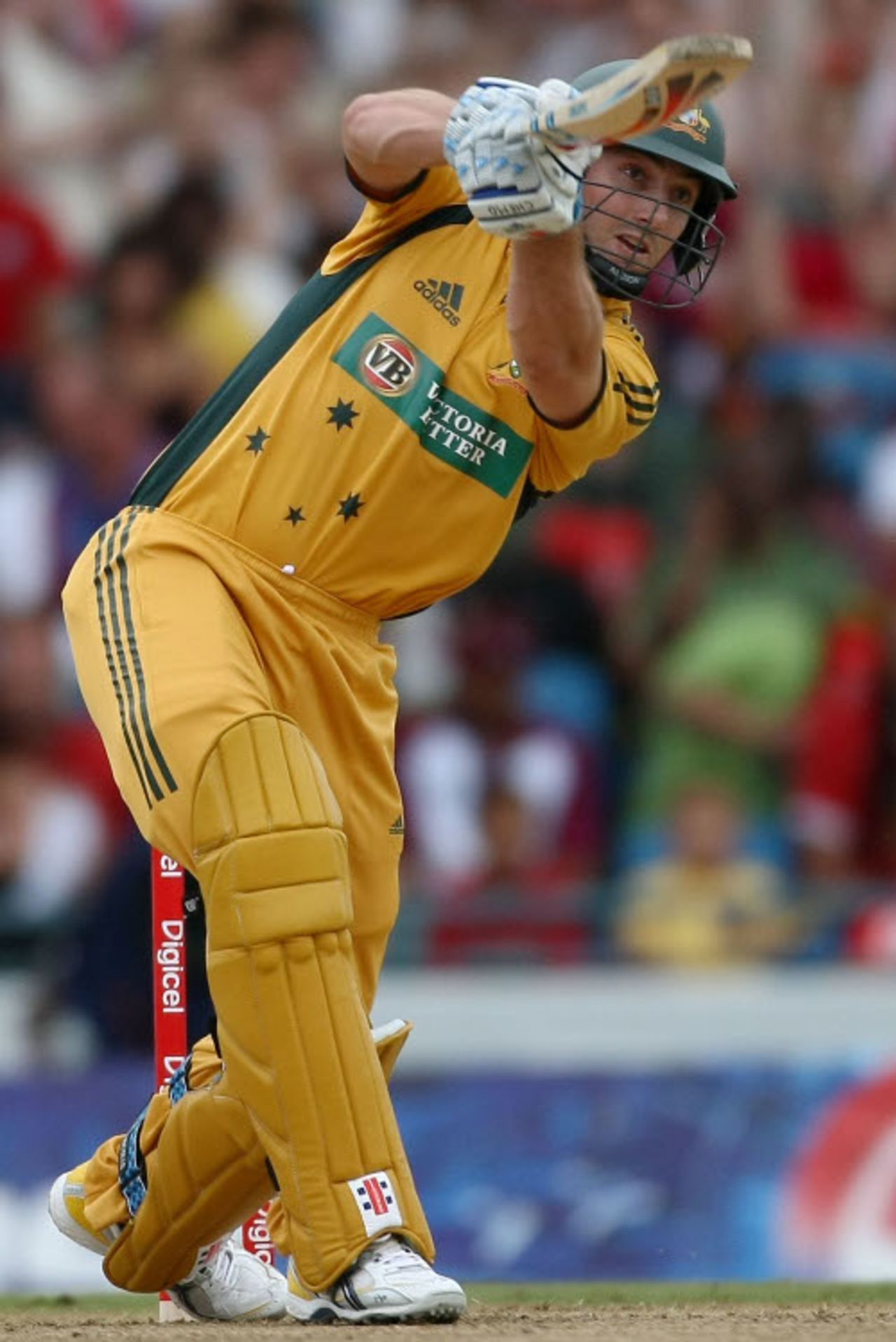 Shaun Marsh plays a straight drive during his 29, West Indies v Australia, Twenty20, Barbados, June 20, 2008