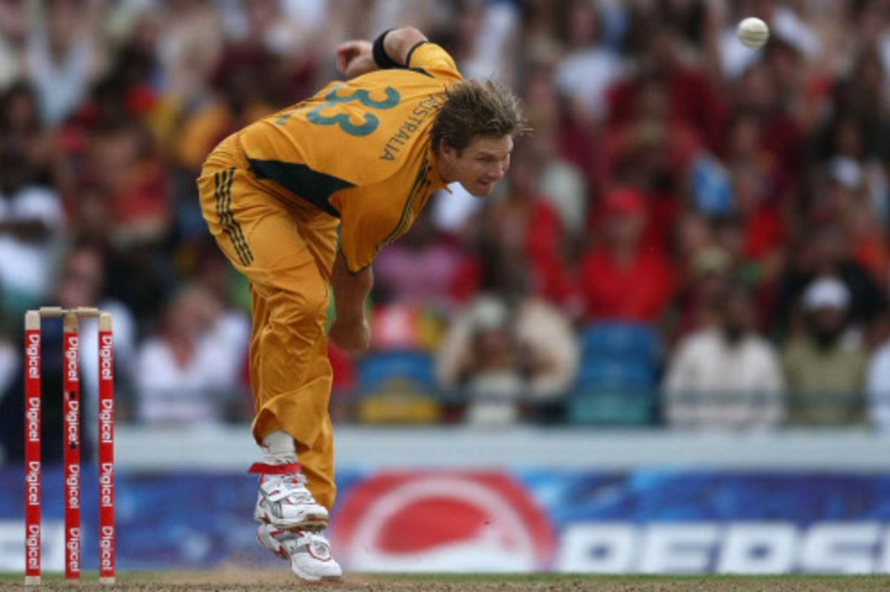 Shane Watson sends in a delivery, West Indies v Australia, Twenty20, Barbados, June 20, 2008