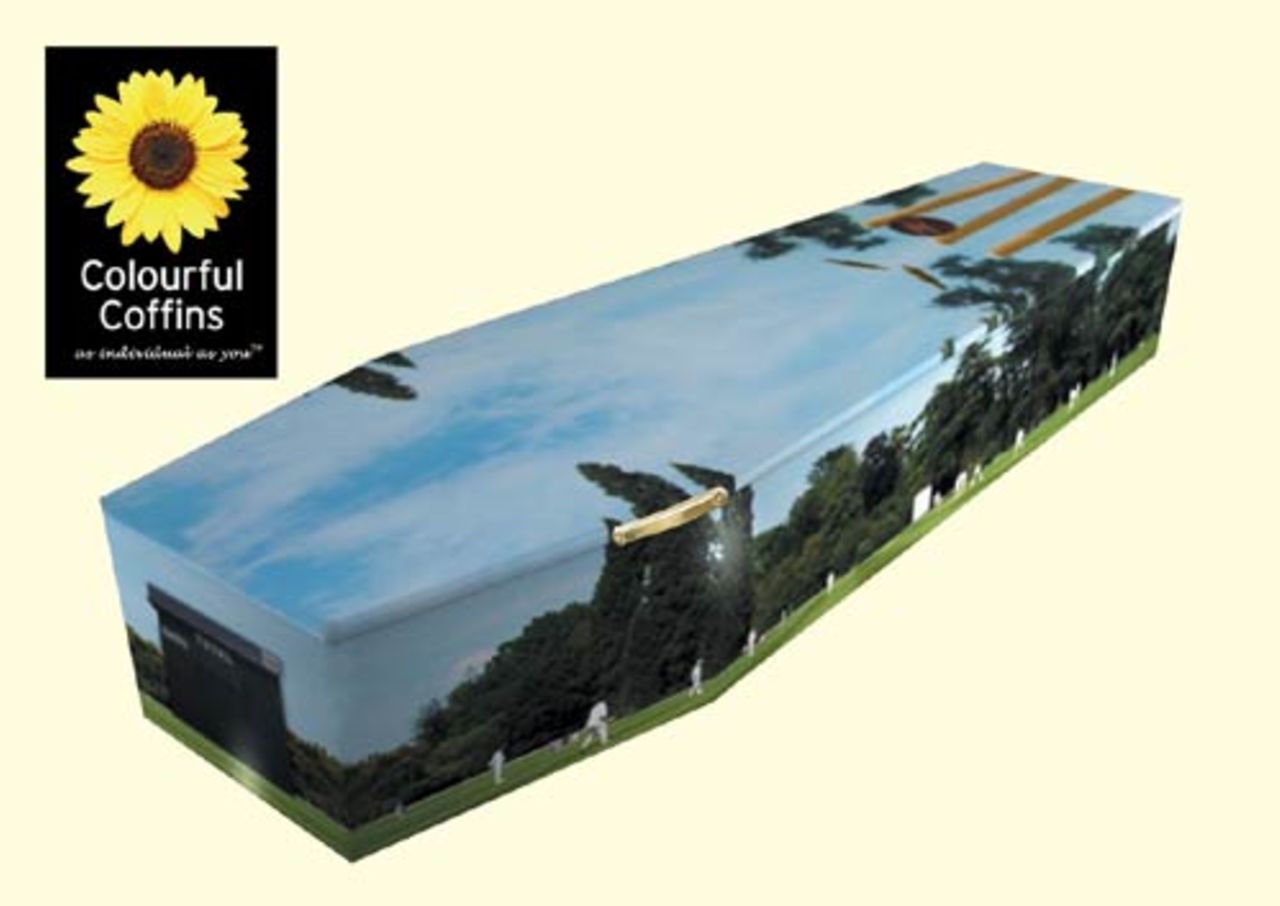 A cricket coffin available from Colourful Coffins