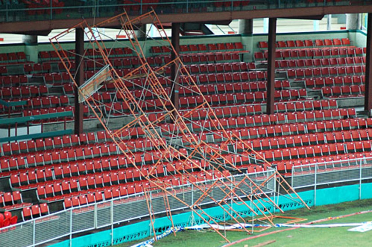 Strong winds toppled a scaffolding at Arnos Vale, St Vincent, June 23, 2008