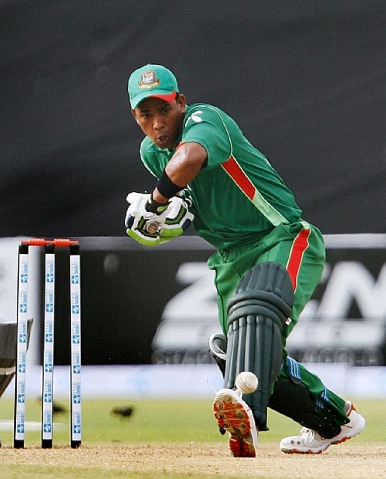 Raqibul Hasan uses his feet against the spinners, Bangladesh v UAE, Group A, Lahore, June 24, 2008