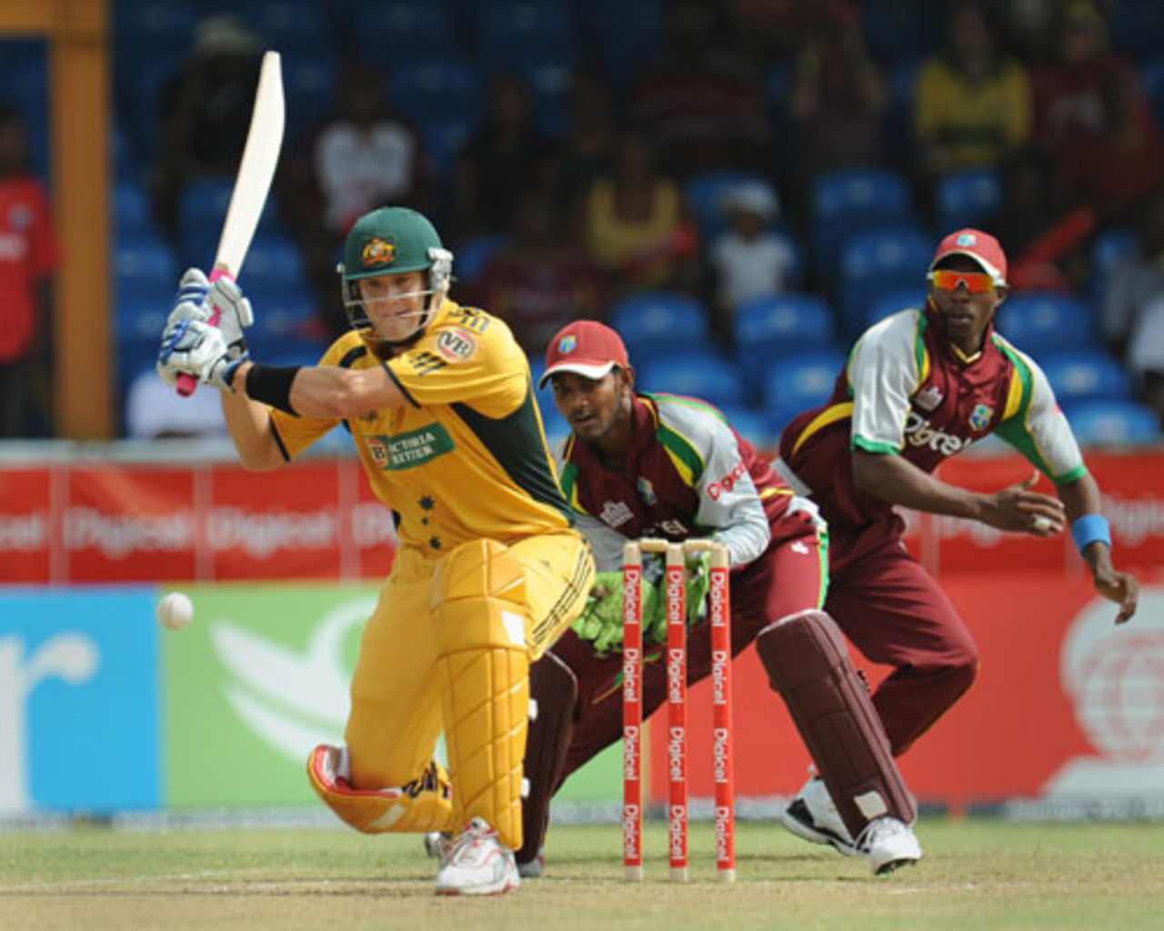 Shane Watson gets ready to sweep, West Indies v Australia, 1st ODI, St Vincent, June 24, 2008