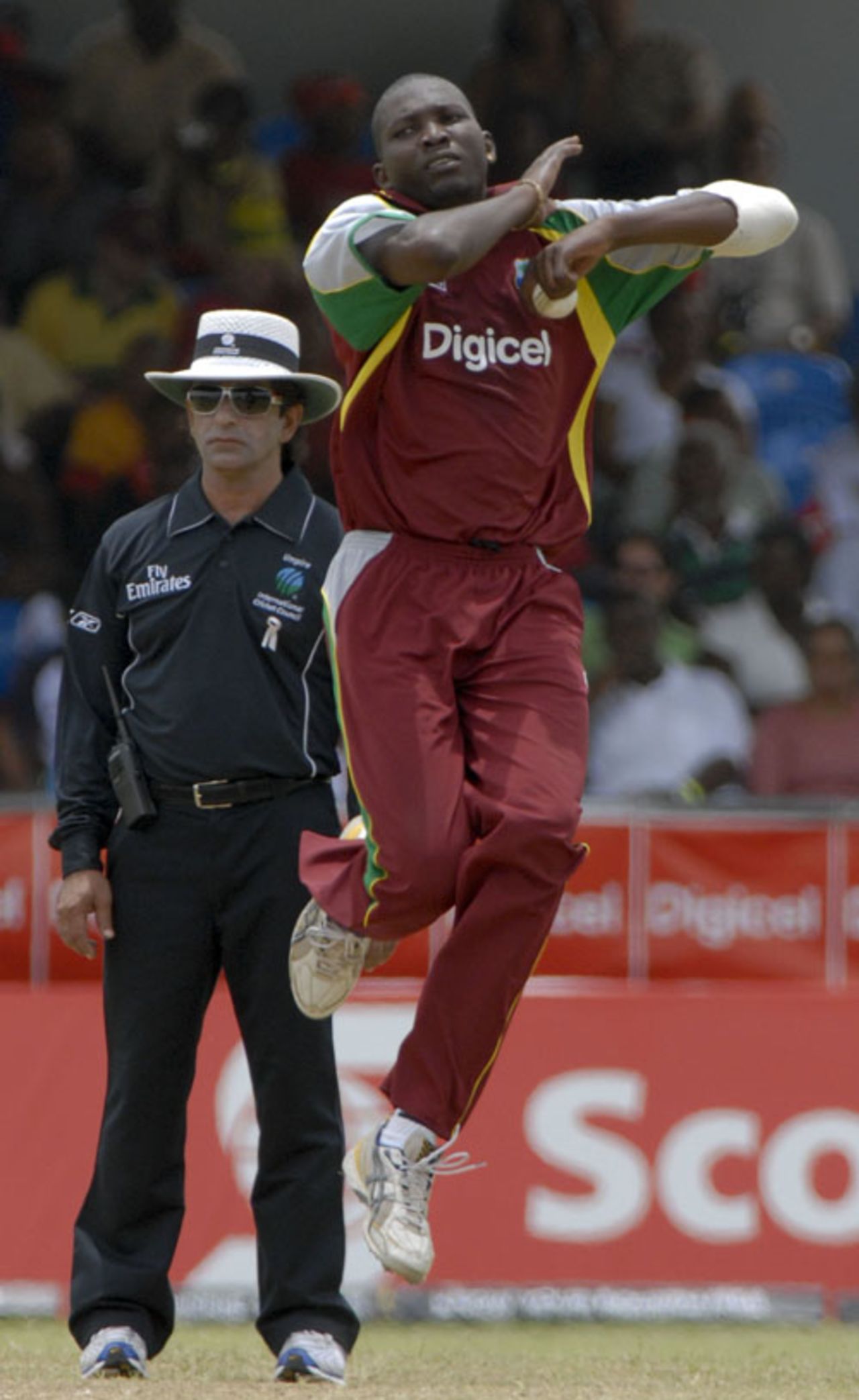 Sulieman Benn runs in to bowl, West Indies v Australia, 1st ODI, St Vincent, June 24, 2008
