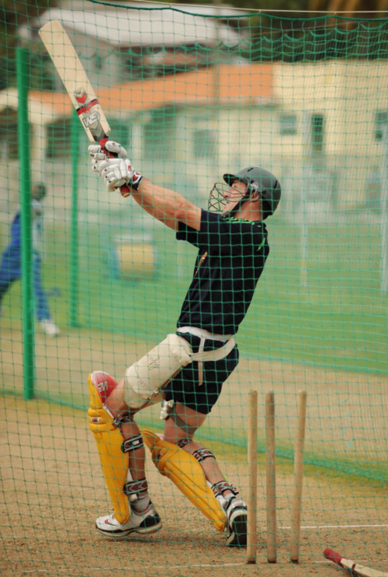 David Hussey connects with a slog during a nets session, Grenada, June 26, 2008