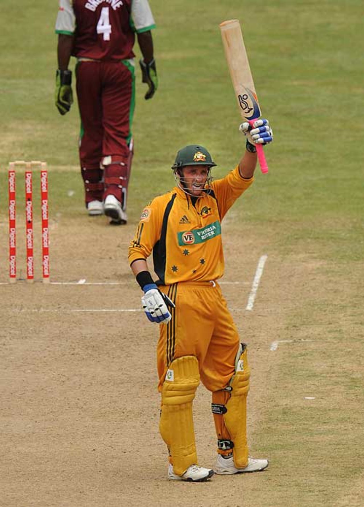 Michael Hussey raises his fifty from 93 deliveries, West Indies v Australia, 2nd ODI, Grenada, June 27, 2008
