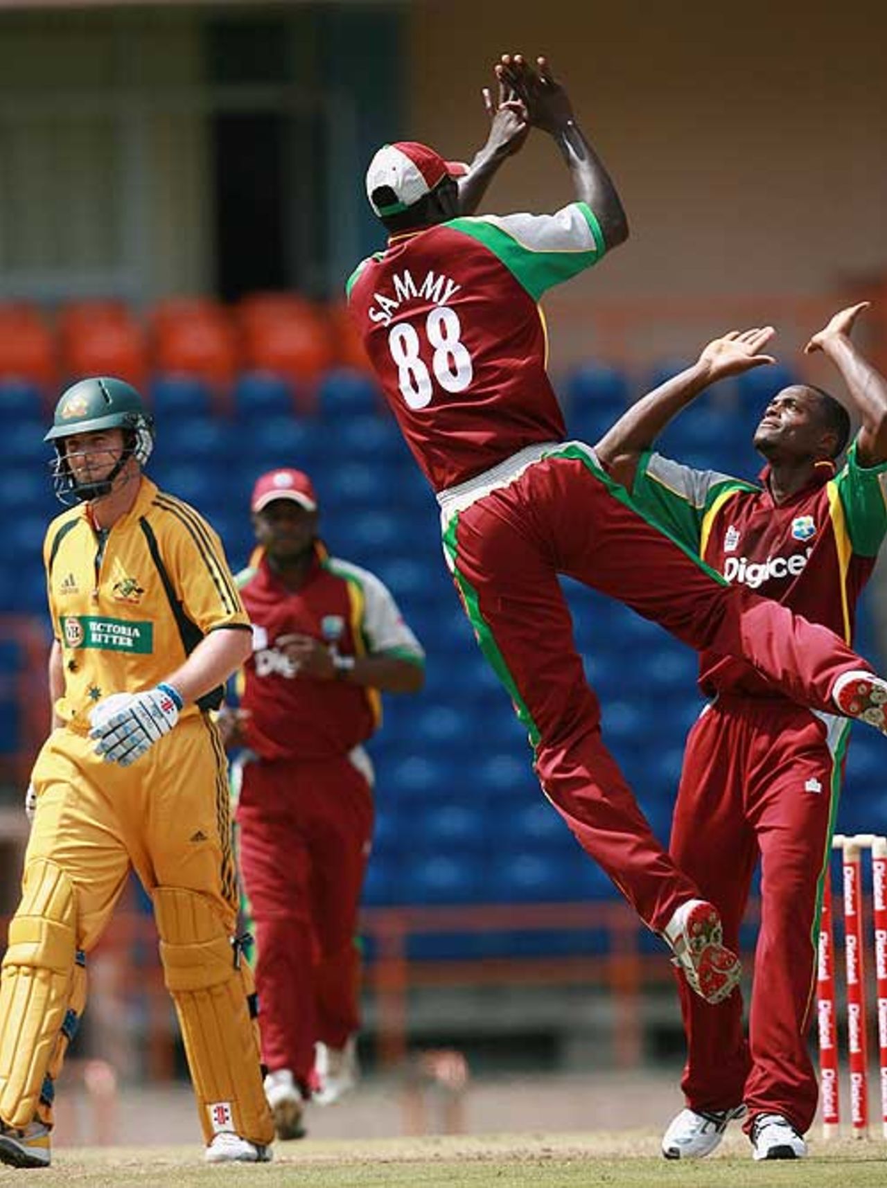 Shaun Marsh departs, dismissed by Daren Powell for 12, West Indies v Australia, 2nd ODI, Grenada, June 27, 2008