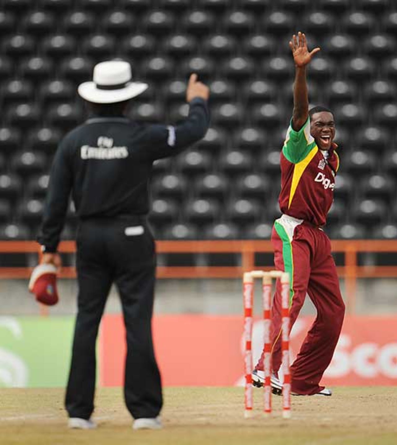 Jerome Taylor successfully appeals for Shane Watson's wicket, West Indies v Australia, 2nd ODI, Grenada, June 27, 2008