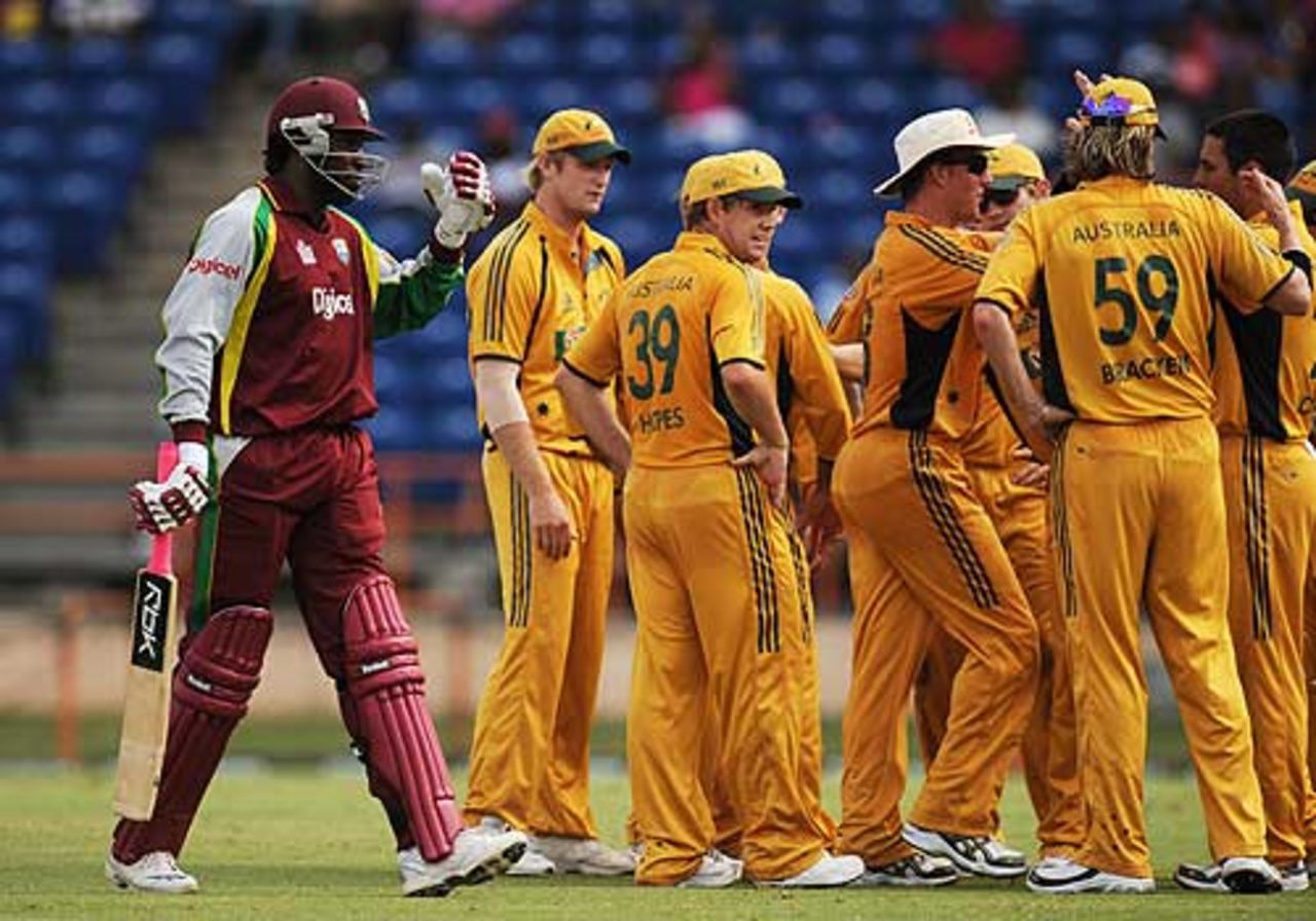 Chris Gayle troops off after another failure, West Indies v Australia, 2nd ODI, Grenada, June 27, 2008