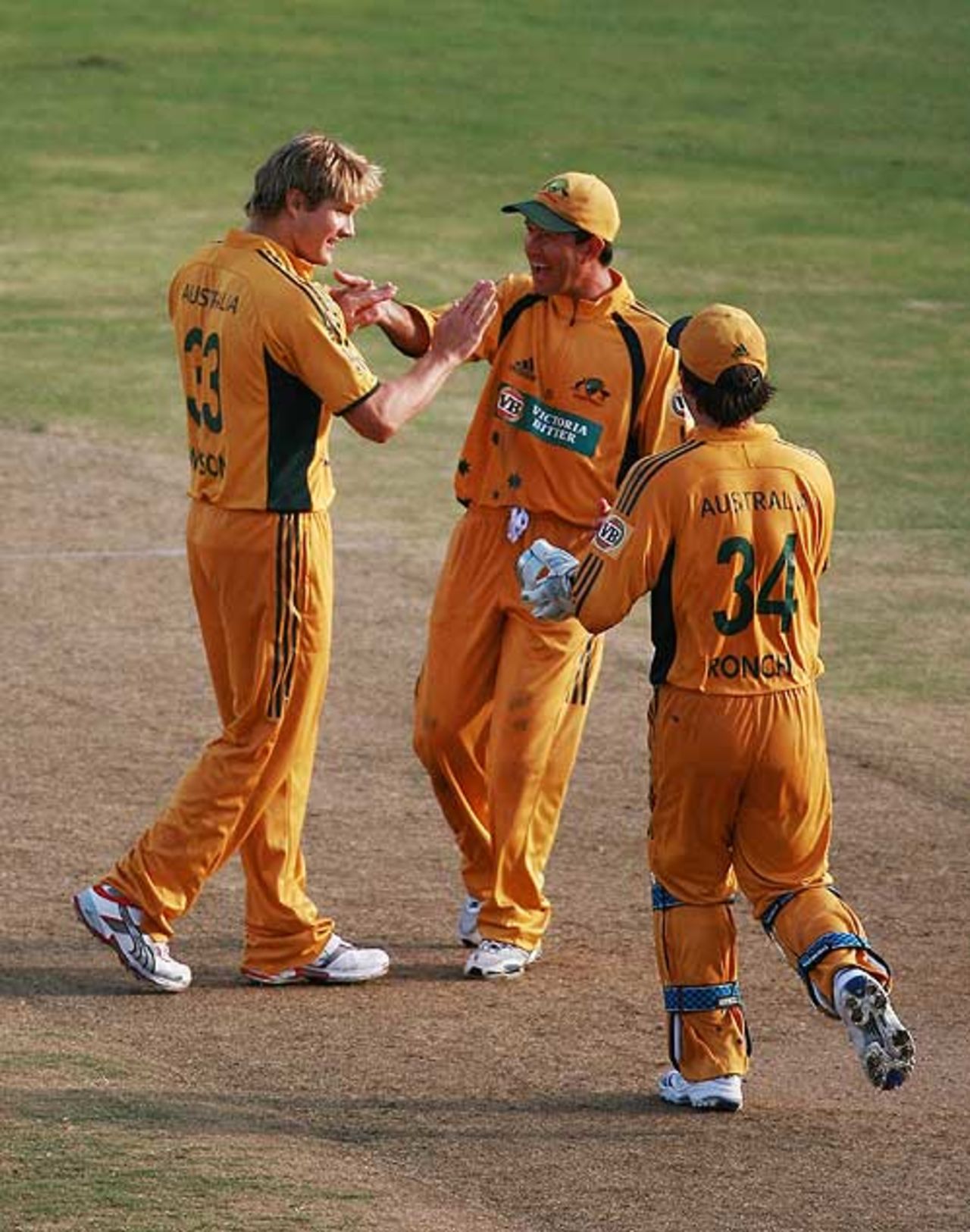Shane Watson gets congratulated for one of his two wickets, West Indies v Australia, 2nd ODI, Grenada, June 27, 2008