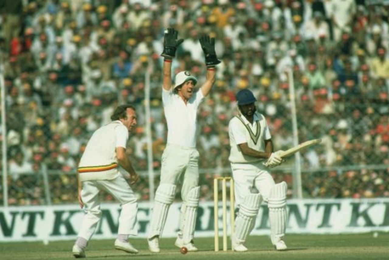 Bob Taylor appeals for an lbw verdict against Syed Kirmani, India v England, 4th Test, Calcutta, 3rd day, January 3, 1982 