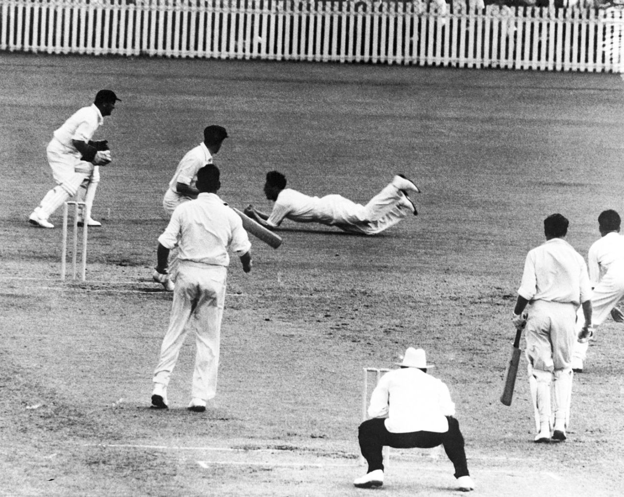 Arthur Morris is caught by Trevor Bailey off  Alec Bedser , Australia v England, 1st Test, Brisbane, 3rd day December 4, 1950
