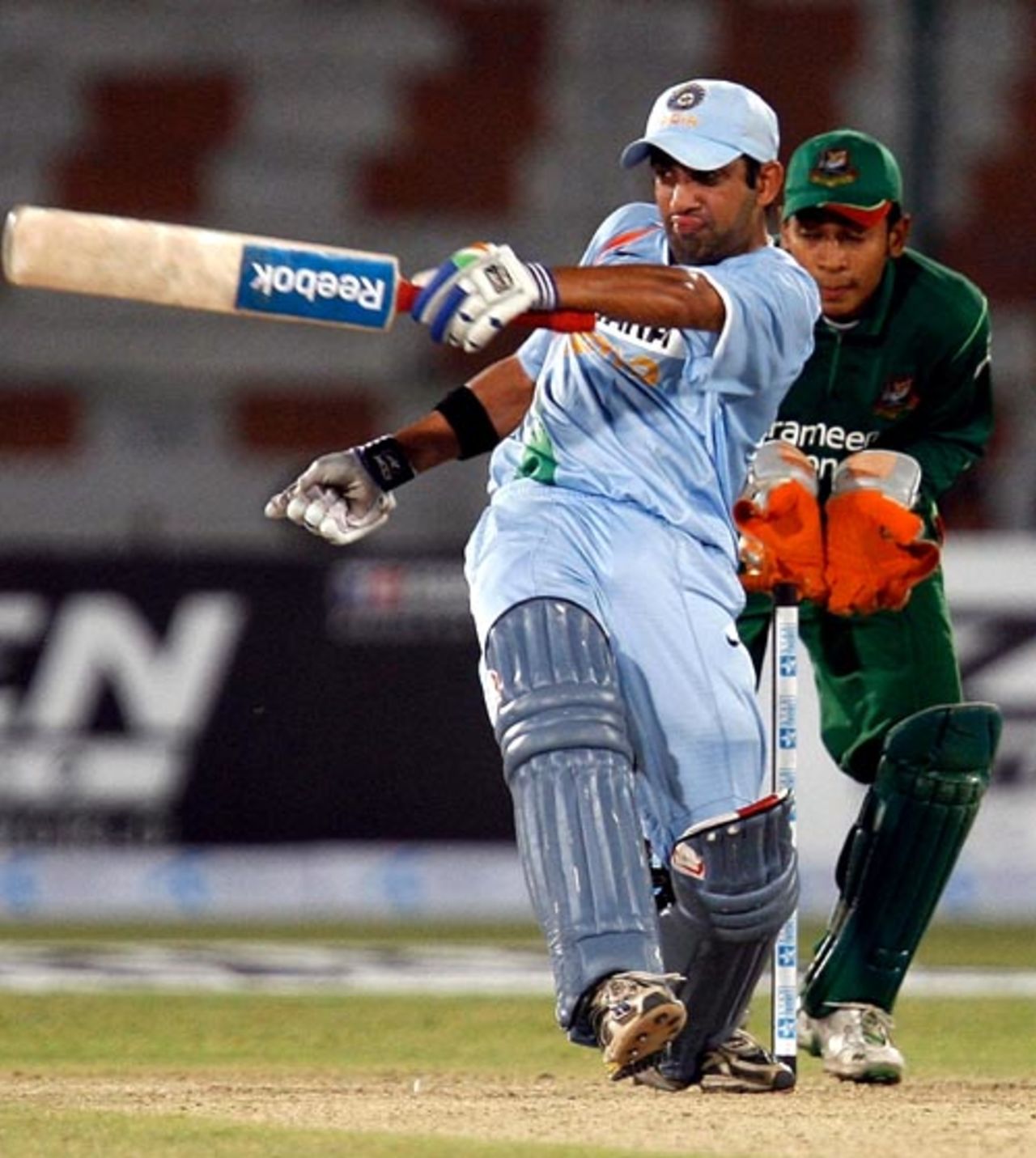 Gautam Gambhir plays a shot with one hand, Bangladesh v India, Super Four, Asia Cup, Karachi, June 28, 2008 