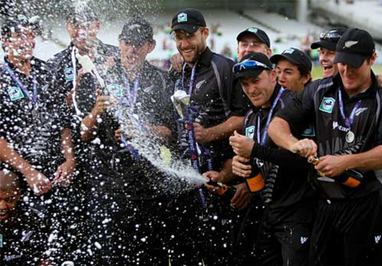 The champagne flies after New Zealand take the series, England v New Zealand, 5th ODI, Lord's, June 28, 2008