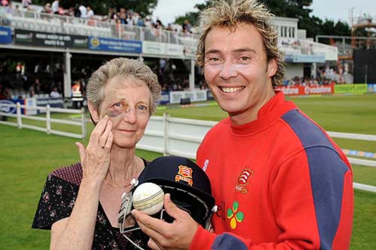 Unlucky Sussex fan Barbara Parsons was hit in the face by Essex's Graham Napier, Essex v Sussex, Twenty20, Chelmsford, June 24, 2008