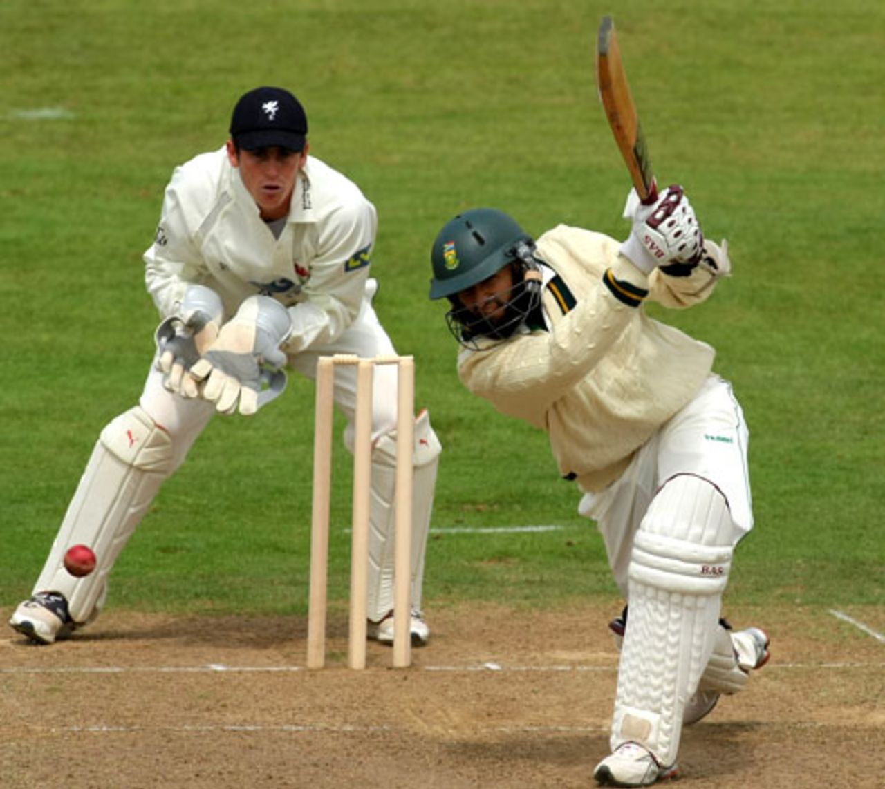 Hashim Amla makes room to play into the covers, Somerset v South Africans, tour match, 1st day, Taunton, June 29, 2008