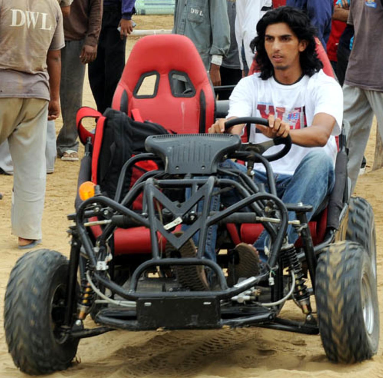 Ishant Sharma gears up to race away in his cart, Karachi, June 29, 2008