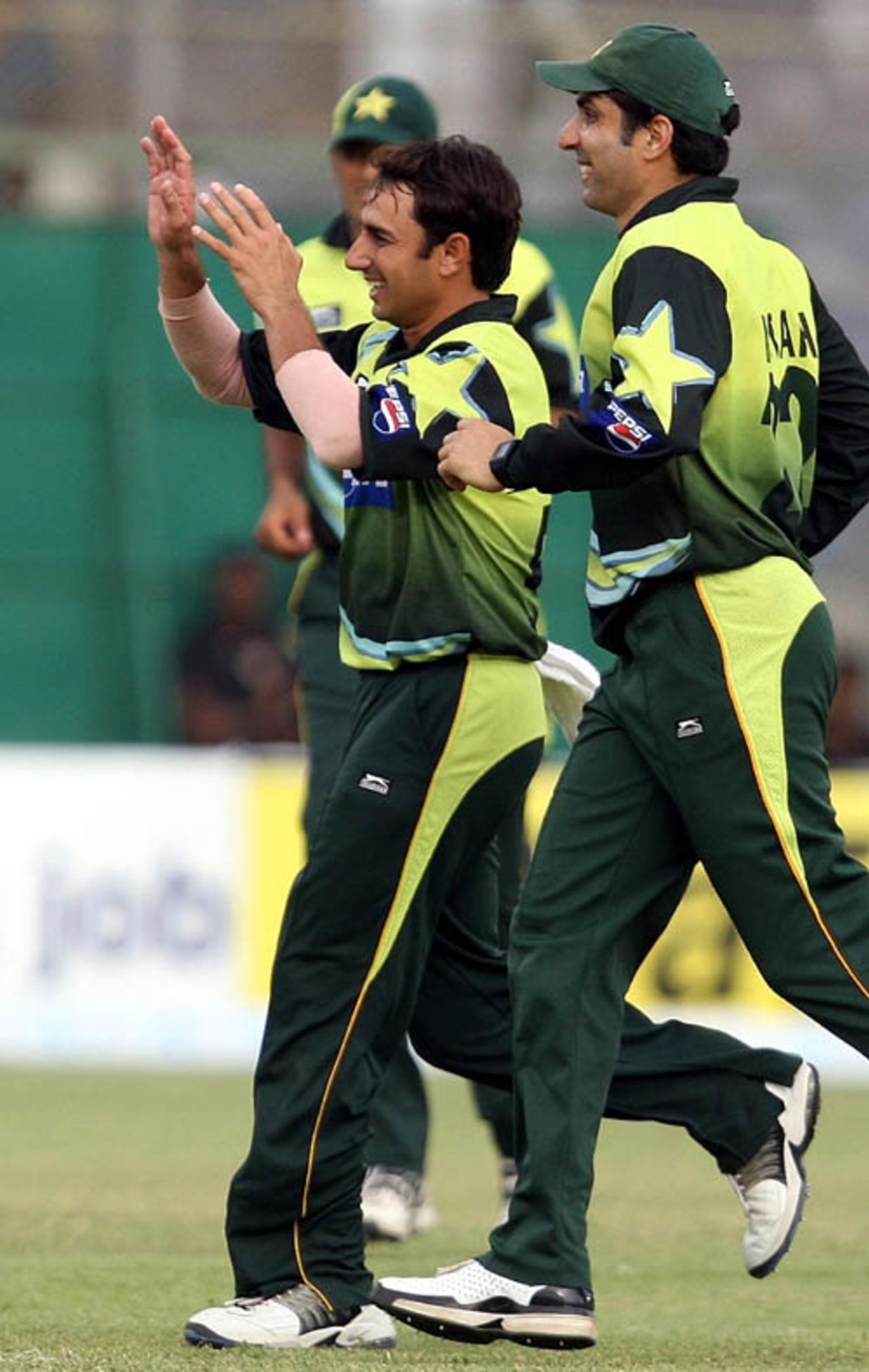 Saeed Ajmal celebrates his first ODI wicket, Pakistan v India, Super Four, Asia Cup, Karachi, July 2, 2008