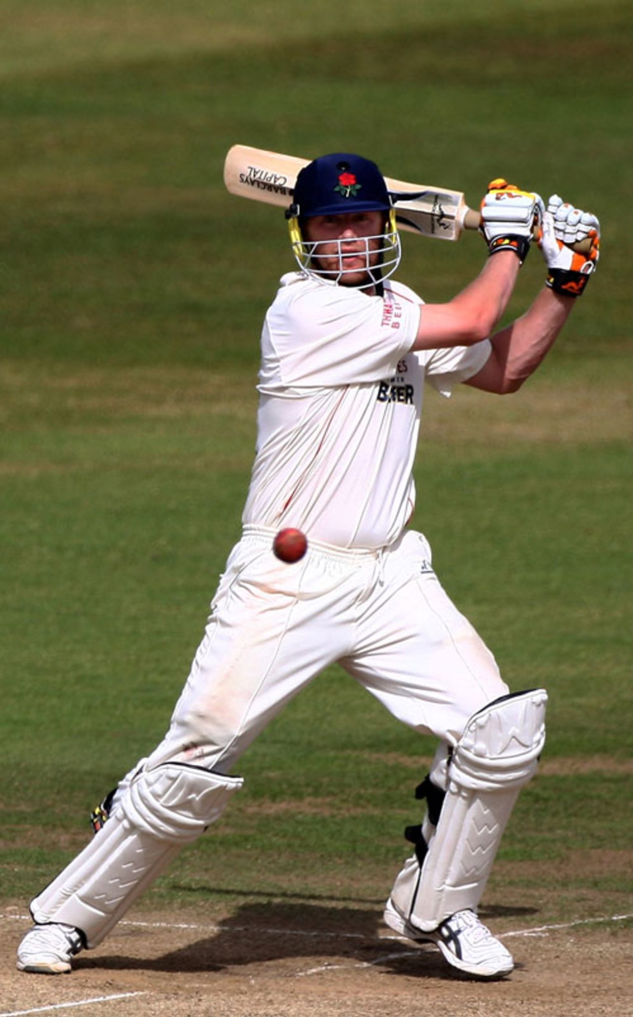 Andrew Flintoff punches through the covers on his way to an unbeaten 62, Sussex v Lancashire, 4th day, Hove, July 2, 2008