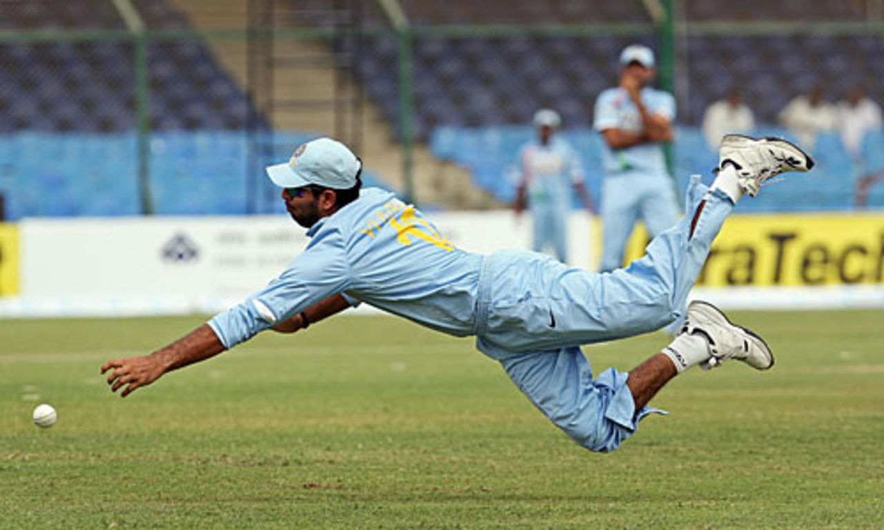 Yuvraj Singh can't hold on to a tough catch off Sanath Jayasuriya's bat, India v Sri Lanka, Super Four, Asia Cup, Karachi, July 3, 2008